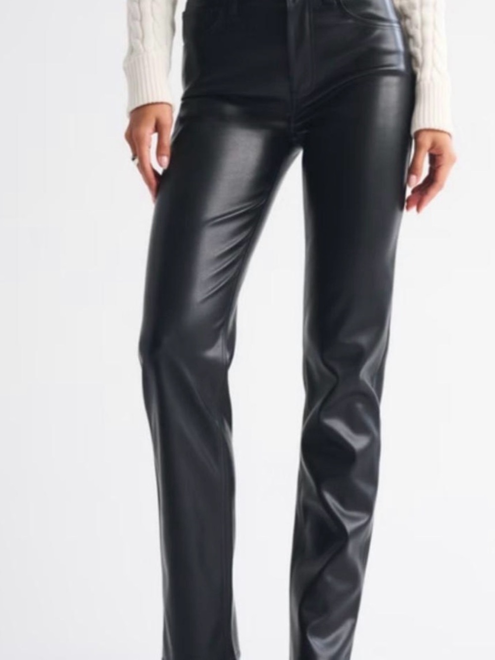 Abercrombie & Fitch Women’s Black Faux Leather Straight-Leg Jeans